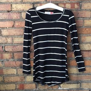 ZARA Striped scoop neck raw edge stretch top